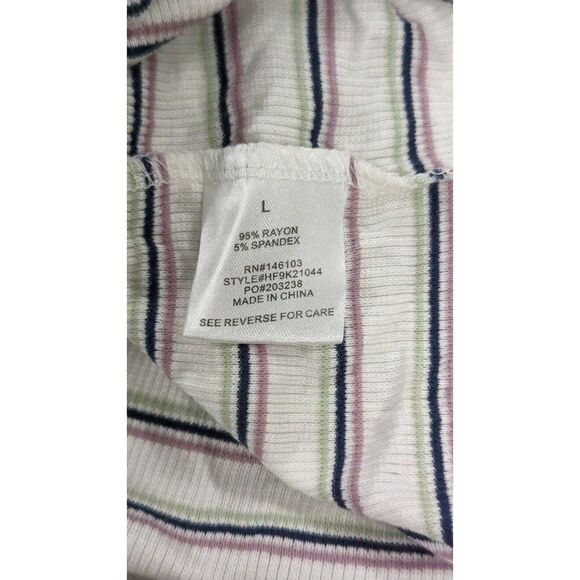 Hippie Rose Womens Size Large Ivory Striped Long Sleeve Mock Neck Blouse Top - Picture 8 of 9